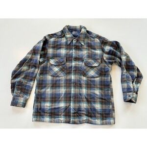 Vintage Pendleton Board Shirt Mens L Heavy Wool Flap Pockets Loop Collar USA